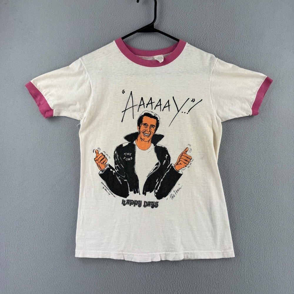 Vintage 70s Happy Days Shirt Mens Large Fonzie Ringer Tee 1976 Thin Cotton USA
